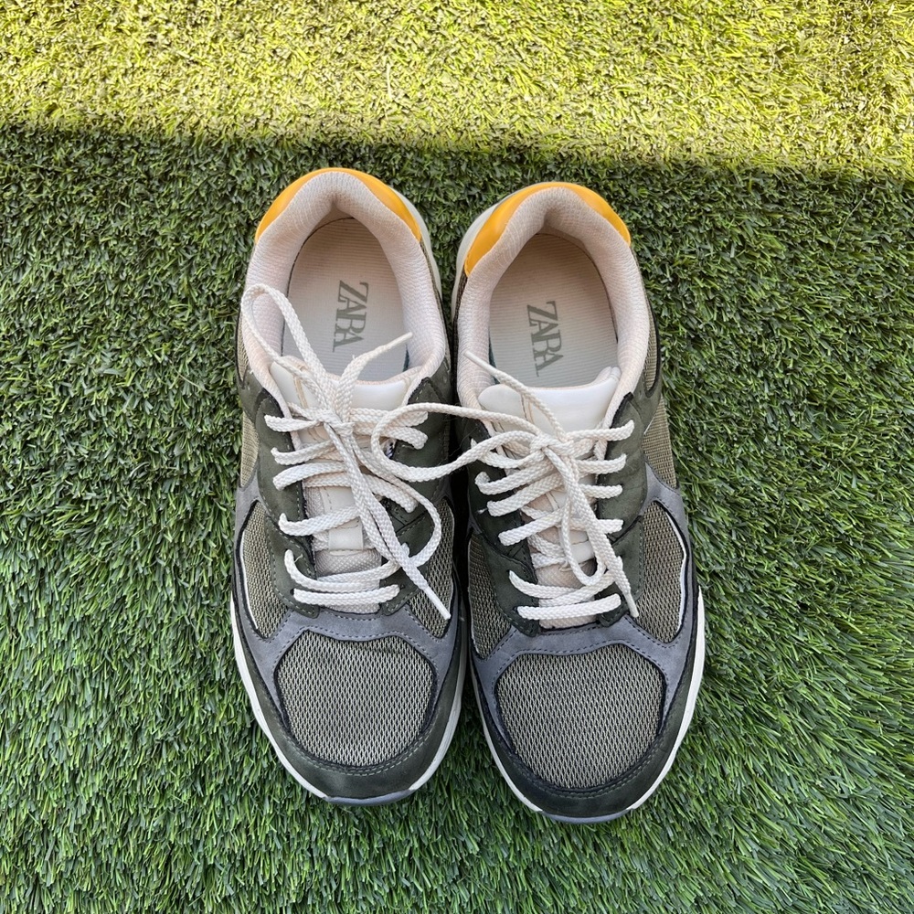 Zara mens Olive and Yellow Sneakers‎
